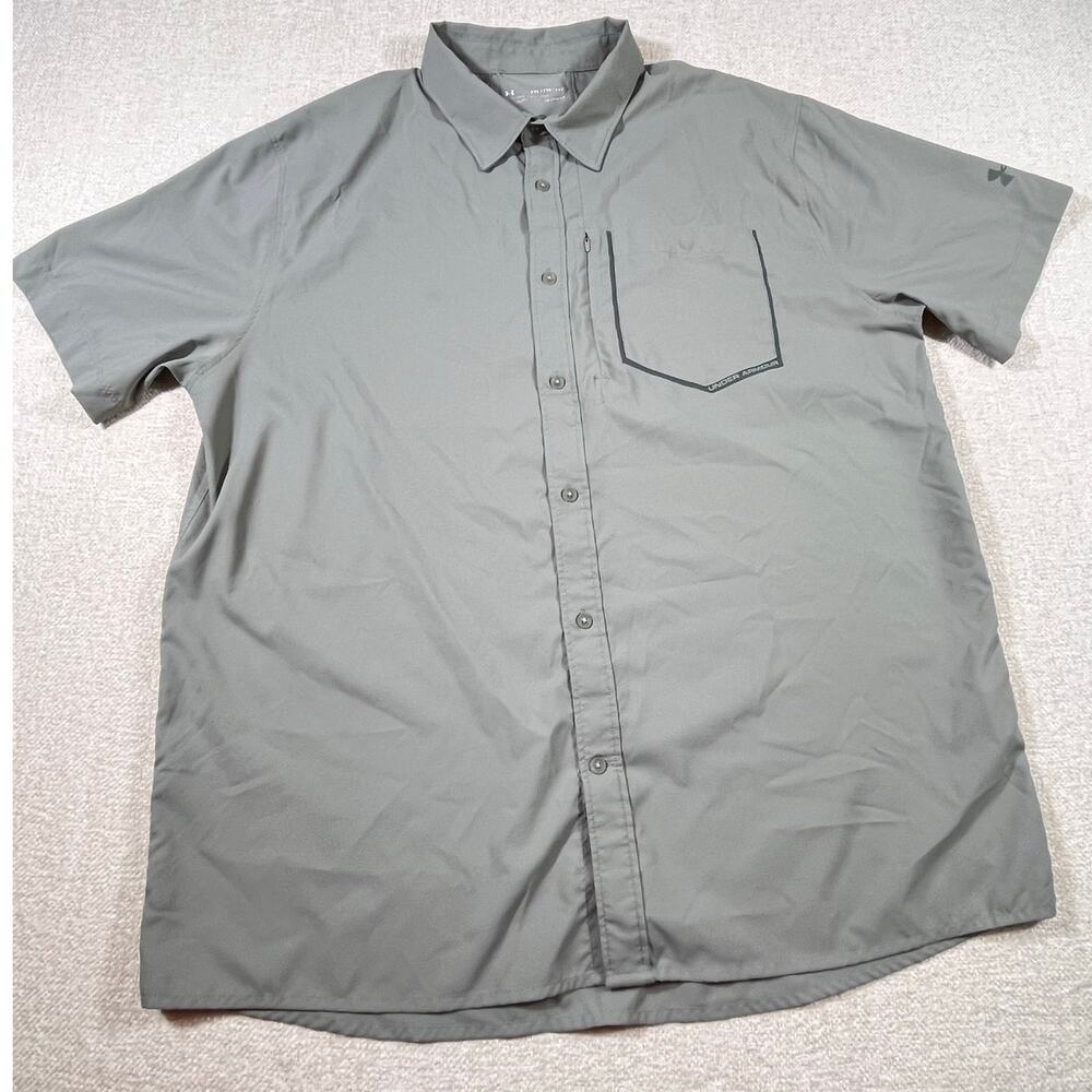 Under Armour Men’s 2XL Gray High Tide Short Sleeve Button Front Fishing Shirt